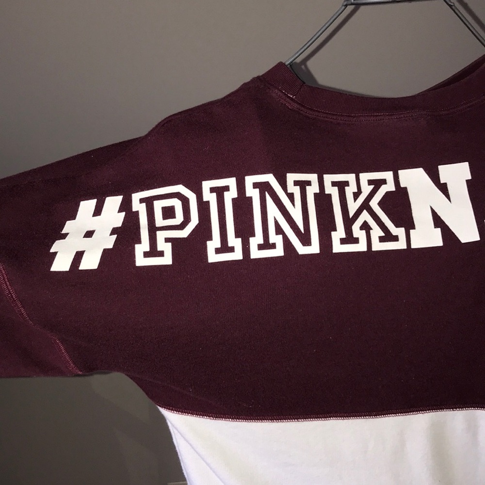 “PINK” Burgundy and White Long-Sleeve Shirt - Picture 5 of 7